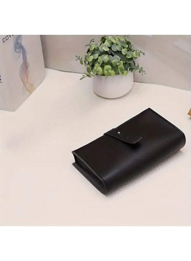 Black Faux Leather Travel Electronic Organizer Bag For Chargers Cables Headphones Power Bank - Image 4
